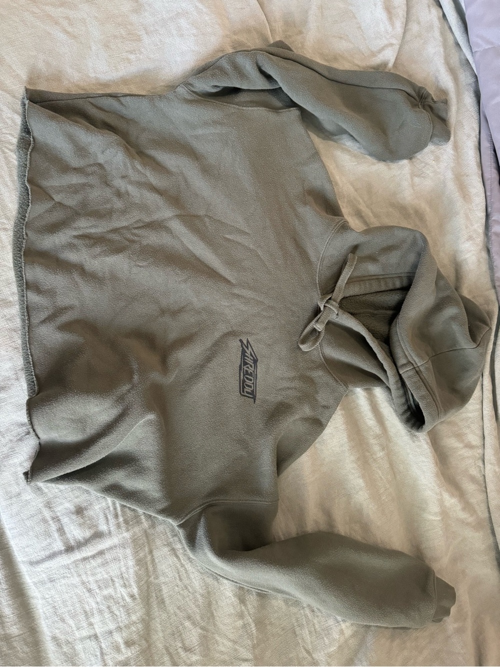 Shreddy crop Olive Pullover Hoodie with Small Logo